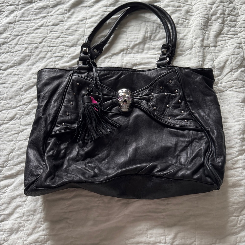 Black Skull Embellished Tote Bag